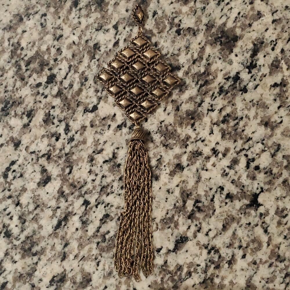 Chico's Vintage Goldtone Tassel Pendant, 9.5".